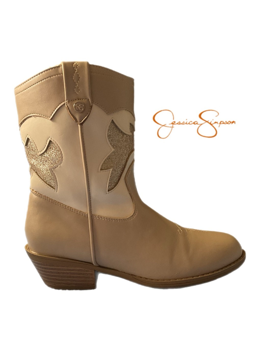 Jessica Simpson Big Girls Sz 5 Western Cowgirl Boot Side Zip Block Heel JES775FF